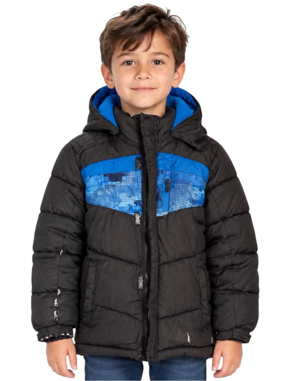 CB Sports Boys Size 7 Black Blue Hooded Puffer Winter Coat